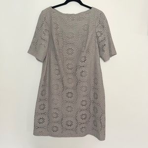 Adriana Papell Woman Gray Embroidered Midi Dress